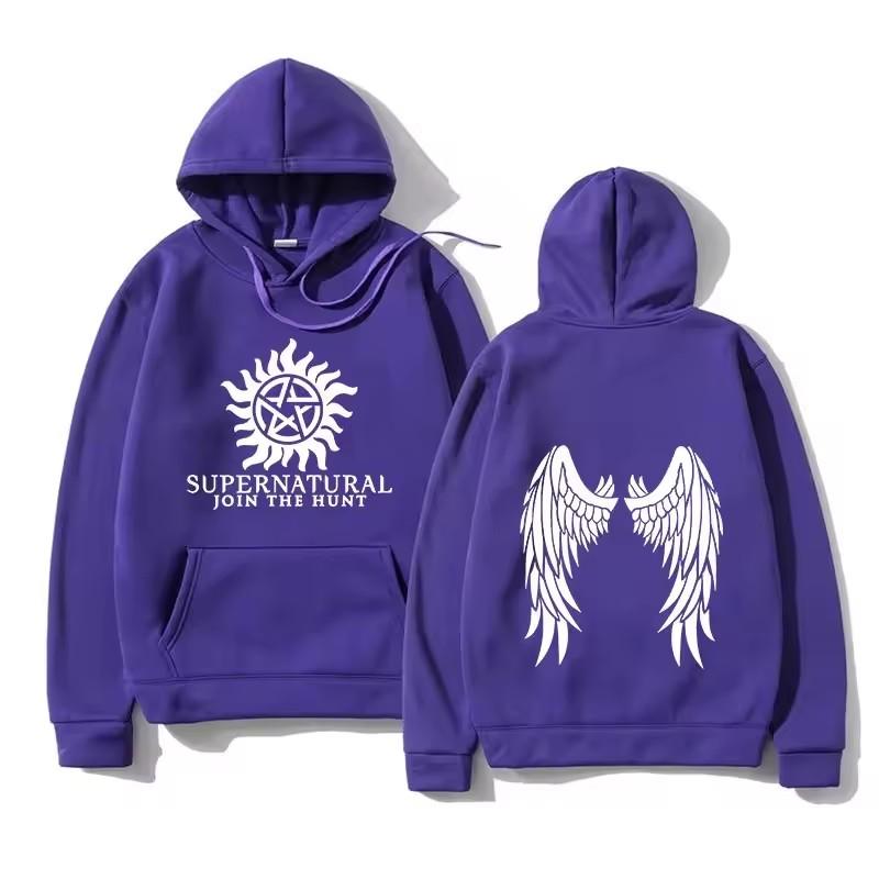 

Весенне-осенняя мода Мужская Женская Толстовка Сверхъестественное Свободный Повседневный Стиль Спортивная одежда Уличная одежда Топ Худи 3XL фиолетовый