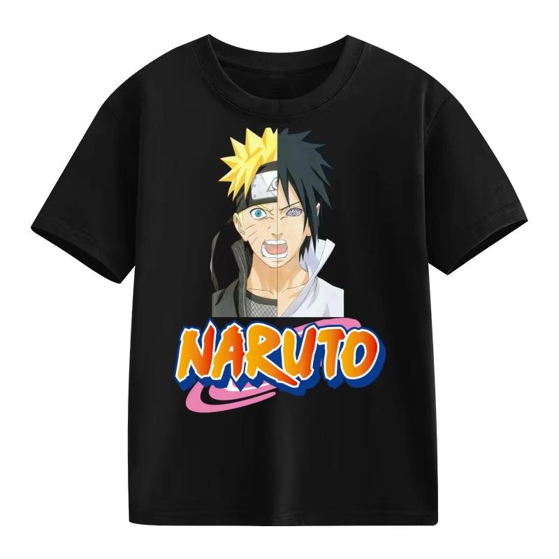 2026 Naruto Kids TShirt Uzumaki Uchiha Sasuke Hatake Kakashi Anime Character Print Cotton Short Sleeve Boys Girls Round Tops
