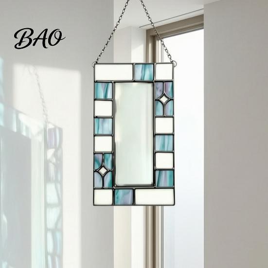 Holiday Commemorative Keepsake Acrylic Photo Frame Light Catcher, Retro Stained Glass Style Hanging Home Soft Furnishing Decor Display with