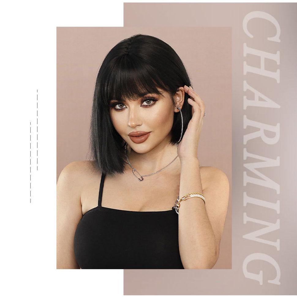 Dámská simulační paruka 32cm vlasy Krátká rovná paruka Plná pokrývka hlavy Růžová síťka na vlasy Pokrývka hlavy Krása Dekorace Paruka