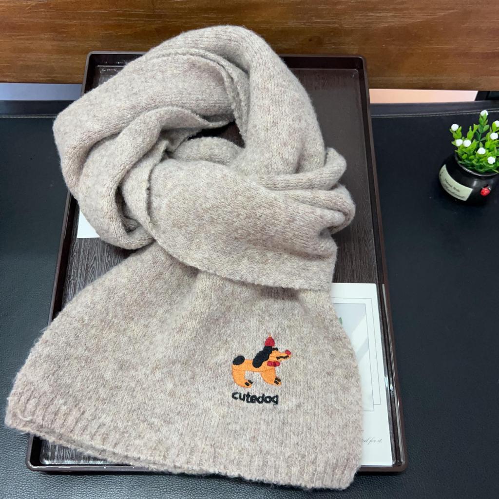 2025 Winter Japanese Cute Puppy Embroidery Scarf for Neck Protection
