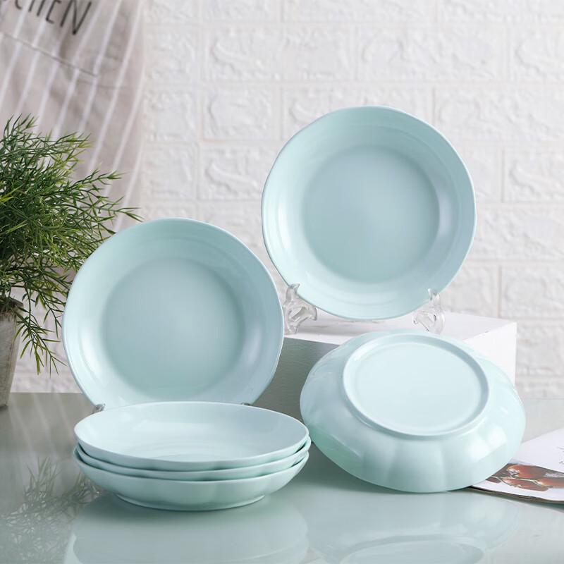 Haoya Nordic Celadon Underglaze Ceramic Deep Dinner Plates, 8-inch, Set of 6