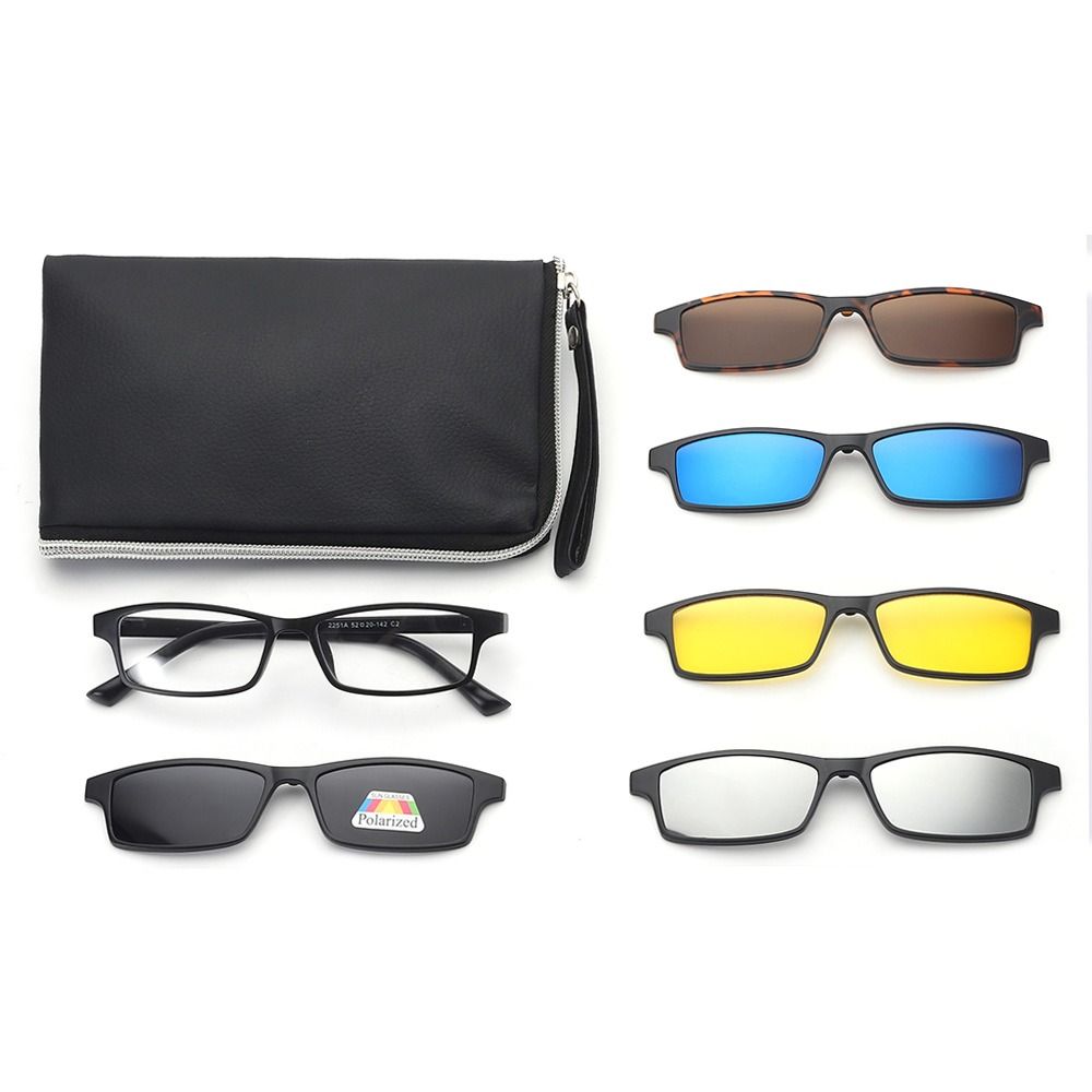 UV400 Protection Polarized Magnetic Clip On Sunglasses Cycling/Driving Sunglasses Set with Pouch 6 Iin 1 Clip Cycling Glasses