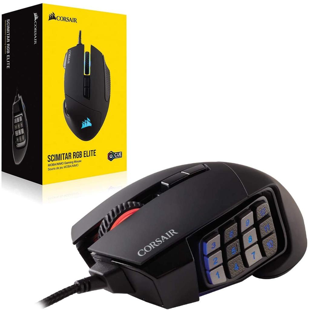 Corsair SCIMITAR RGB ELITE USB Gaming Mouse, Multi-Button, RGB Lighting, CH-9304211-AP MS431, Black/White