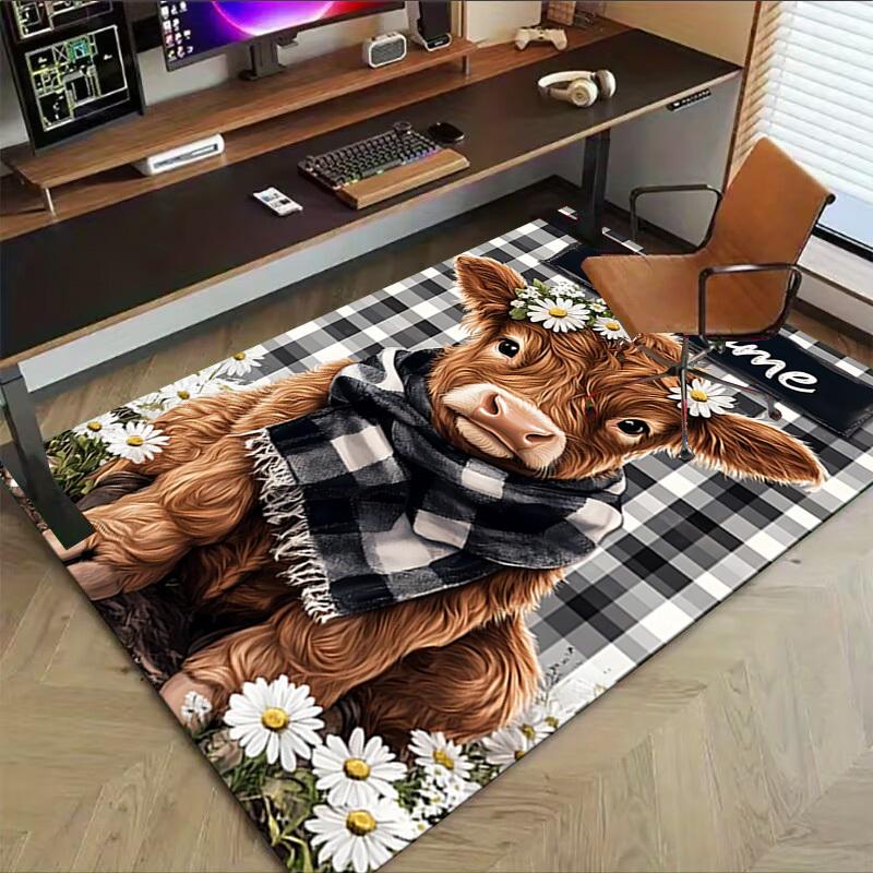 1PC cow, daisy Carpet Office Rug Mat Home Decor Area Carpet Festival Gift Office desk chair carpet Longlasting Material