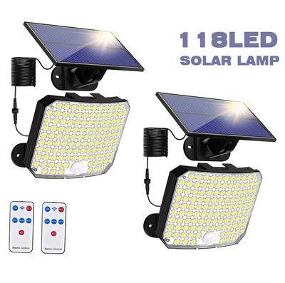 106/118LED Outdoor Solar Wall Light with Motion Sensor Remote Control IP65 Waterproof for Patio Garage Security Wall Lamp