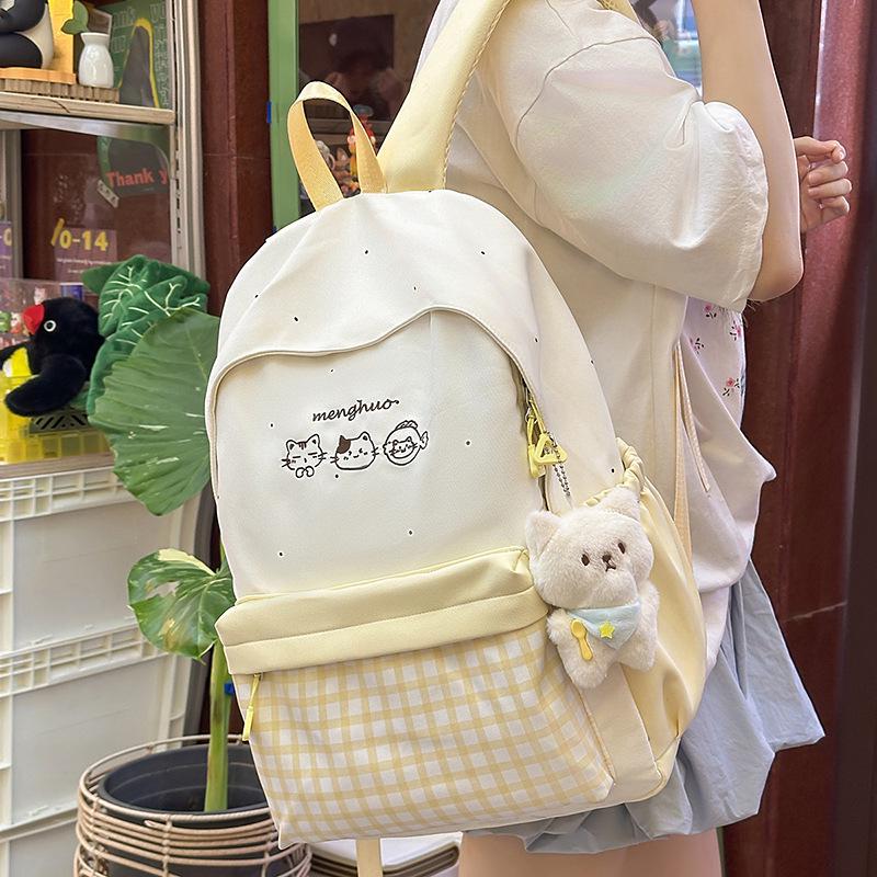 New Color Block Backpack for High School & College Women - Campus, Mori Style