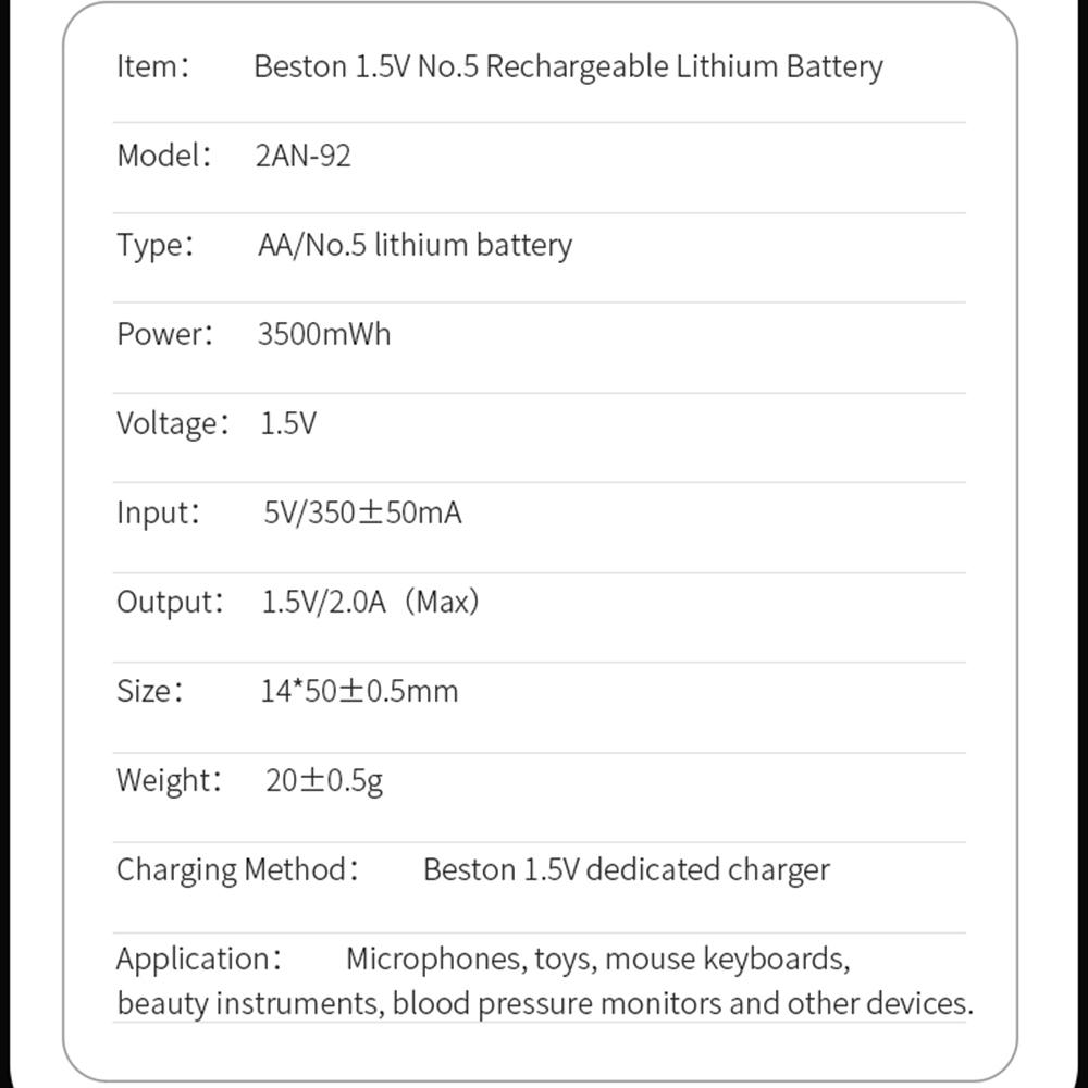1.5V Constant Voltage Rechargeable Battery KTV Microphone Dedicated Rechargeable Lithium Battery AA Doorbell Remote Control Multi-function Battery