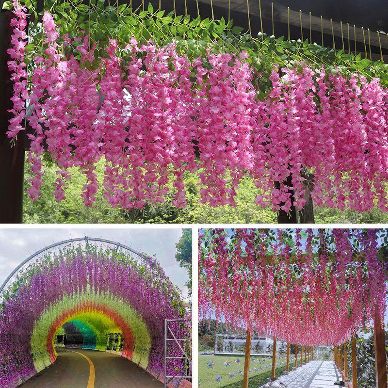 Wisteria Hanging Flowers Artificial Fake Decorative Vine Garland for Bedroom Wall Decor Lush Greenery Fake Flower Vines 3.6 Ft