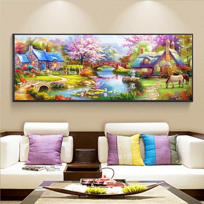 5D diamantové vyšívání Scenery Domy Plný kulatý diamantový obraz Velkoformátový křížový steh mozaikové sady Dárkové domácí dekorace