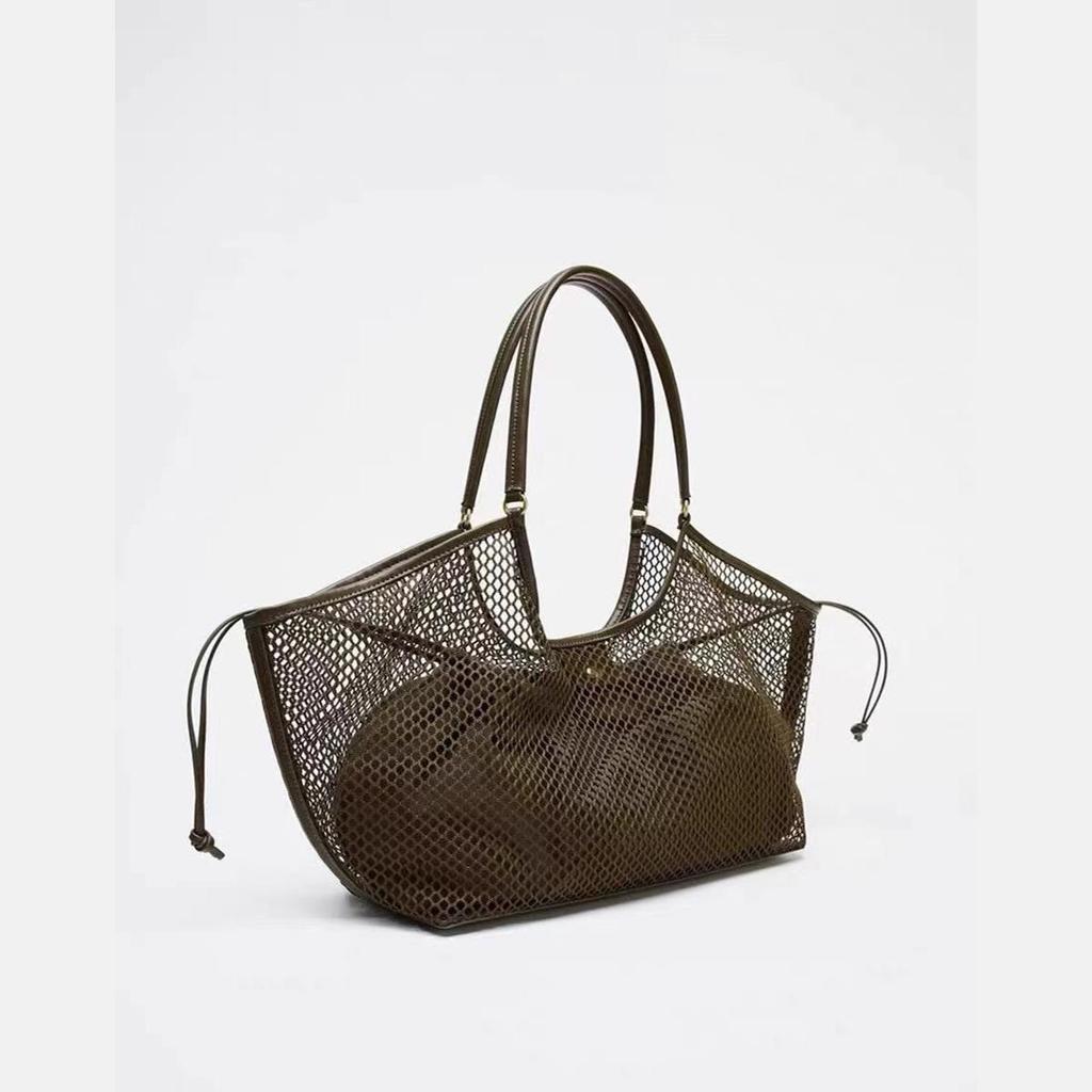 Dámská síťovaná plážová cestovní taška přes rameno s velkou kapacitou, ležérní nákupní taška, úložný prostor na plážové hračky, dutý design rybářské sítě