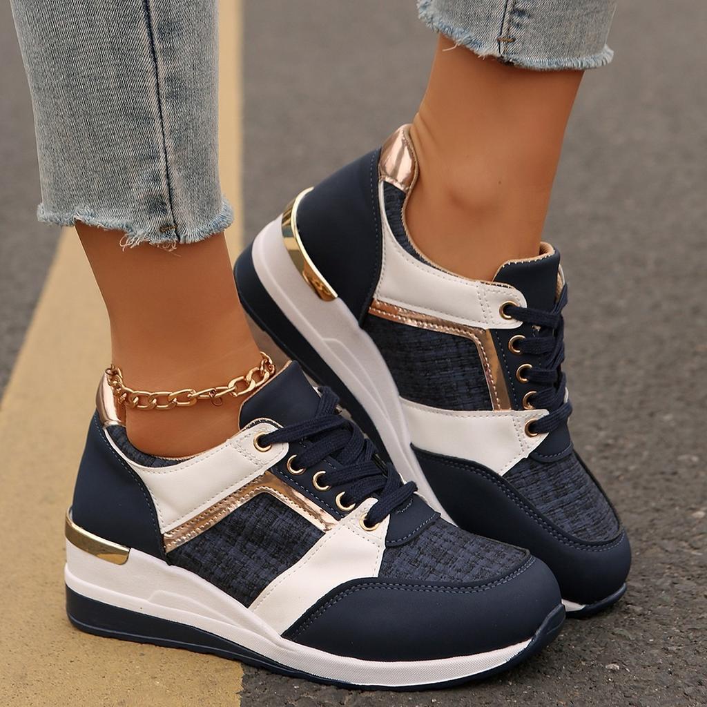 Four Large-Size Flat-Bottomed Casual Single Shoes Women'S 25 Fashionable Breathable Wedge Heel Color Matching Sports Shoes