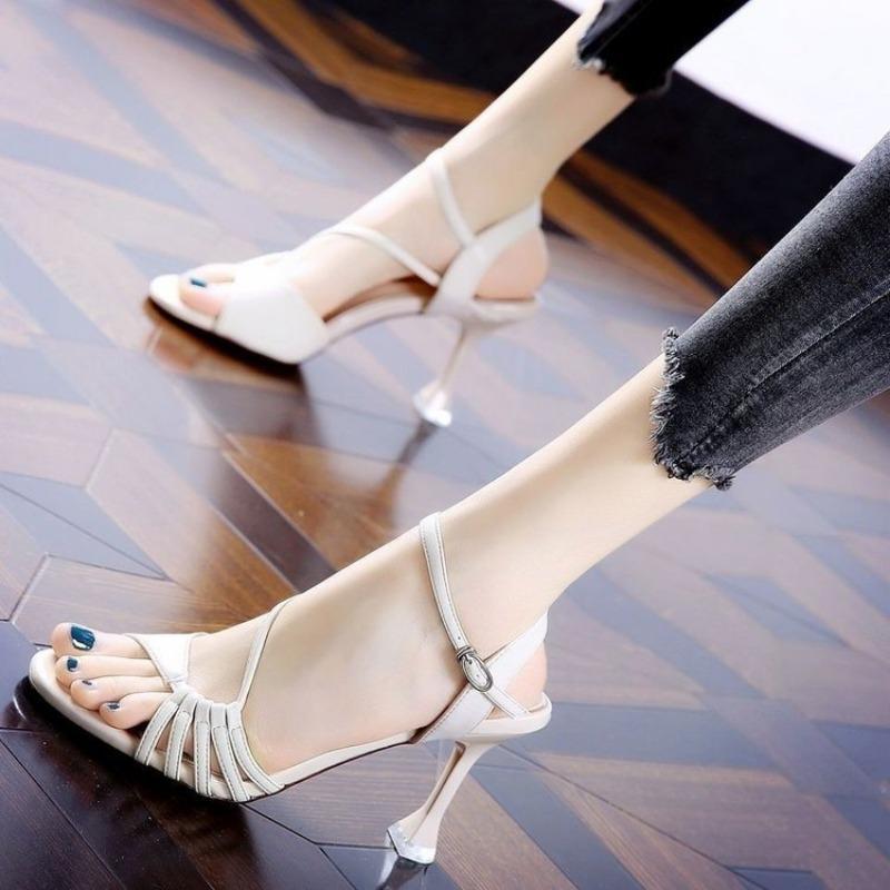Versatile Sexy Fish Mouth Sandals Women's Summer Fashion Outer Wear One-word Buckle Strap High Heel Fashion Sandals