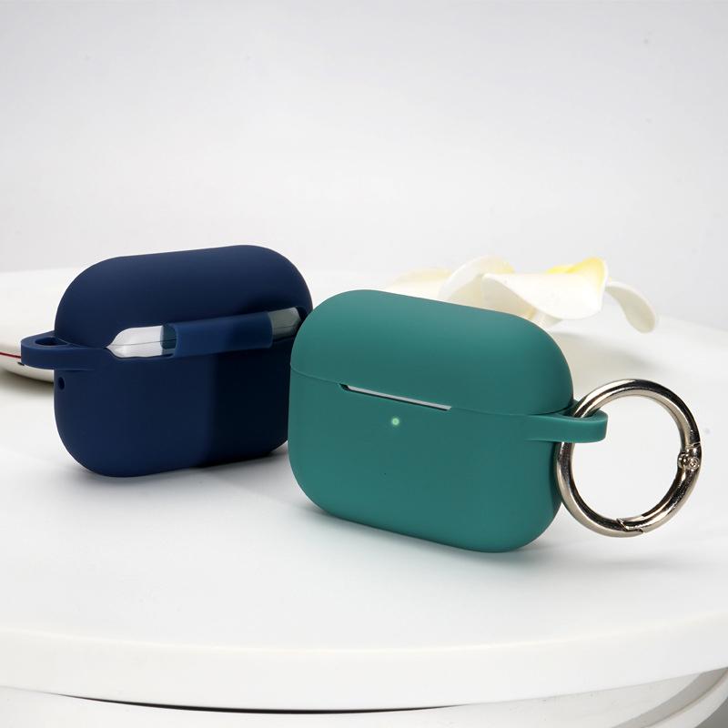 

A1 For AirPods Pro 2 Silicone Protective Case Bluetooth-compatible Earphone Flat Bottom Anti-drop Cover with Ring Buckle Dark Green