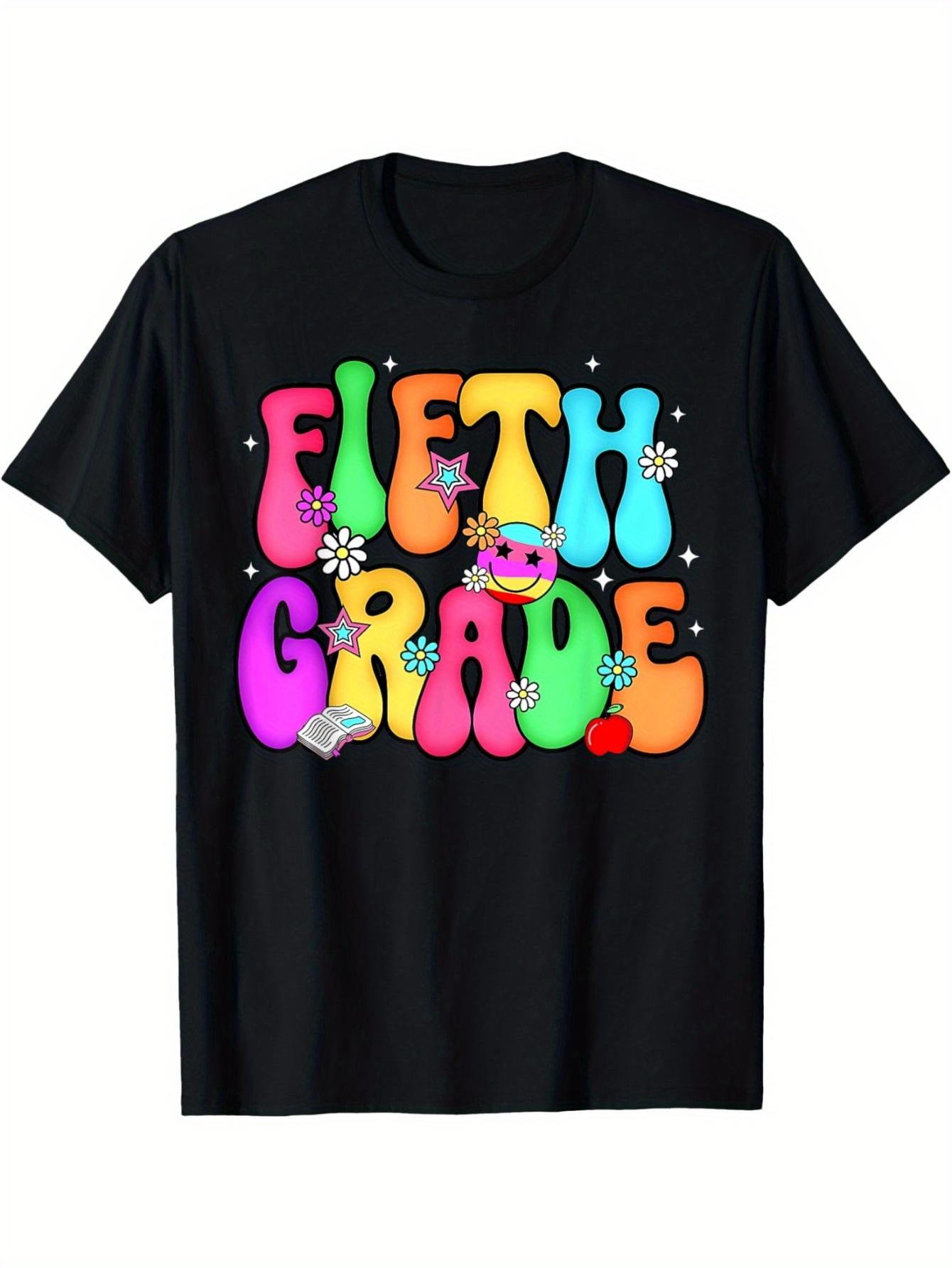 Fifth Grade Teacher Back to School First Day T-Shirt- Black Casual Loose Fit Tee with Vibrant FIFTH GRADE Graphic Print M