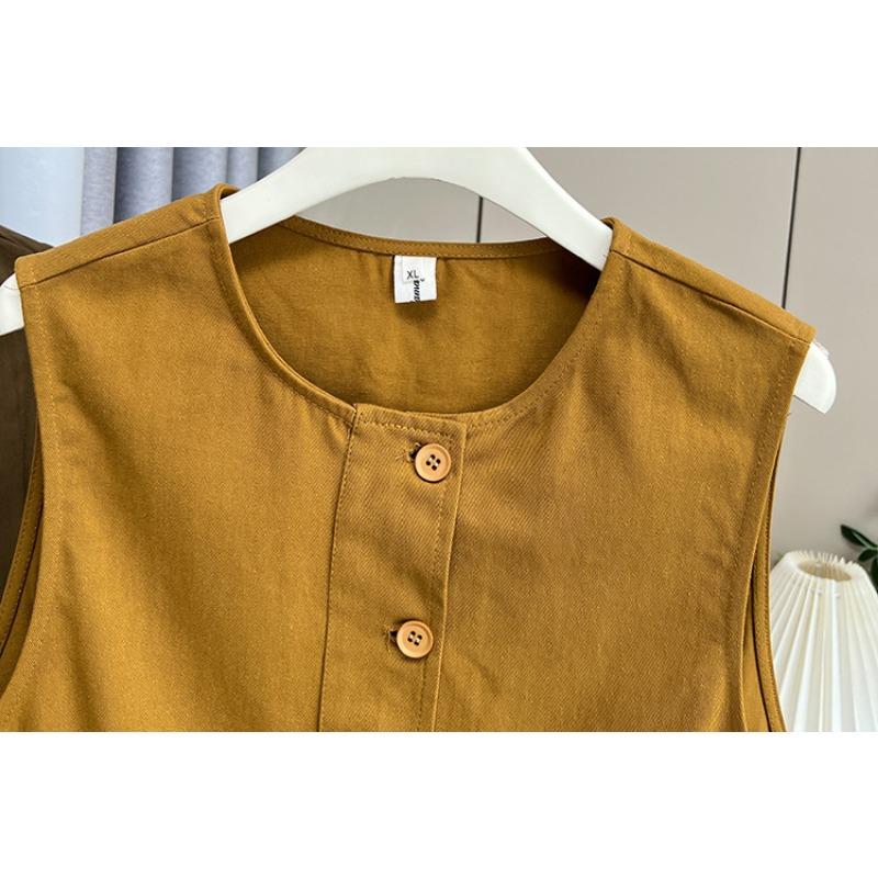 Plus Size Women Casual Solid Waist Cinching Sleeveless Vest Cardigan