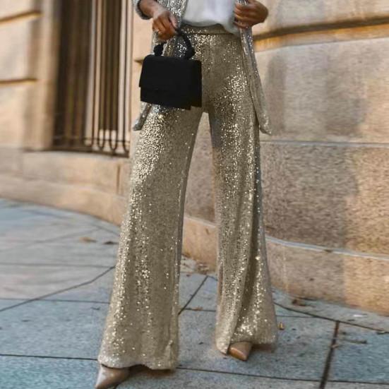 Women Pant Coat Shiny Sequin Formal Commute Style Solid Color Cardigan Long Seeve