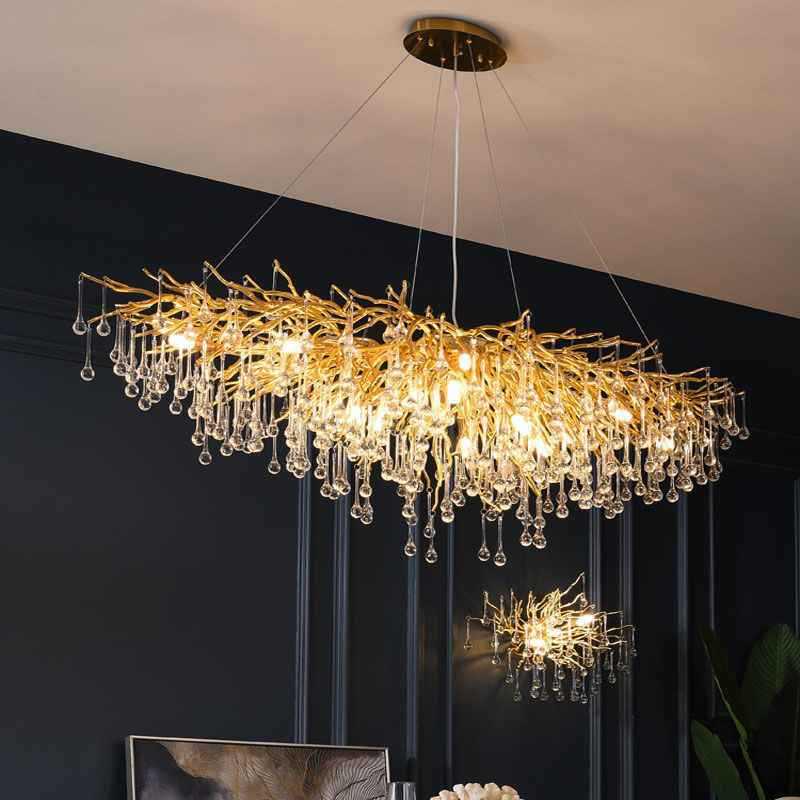 French Luxe Crystal Water Drop Chandelier - Living Room & Dining
