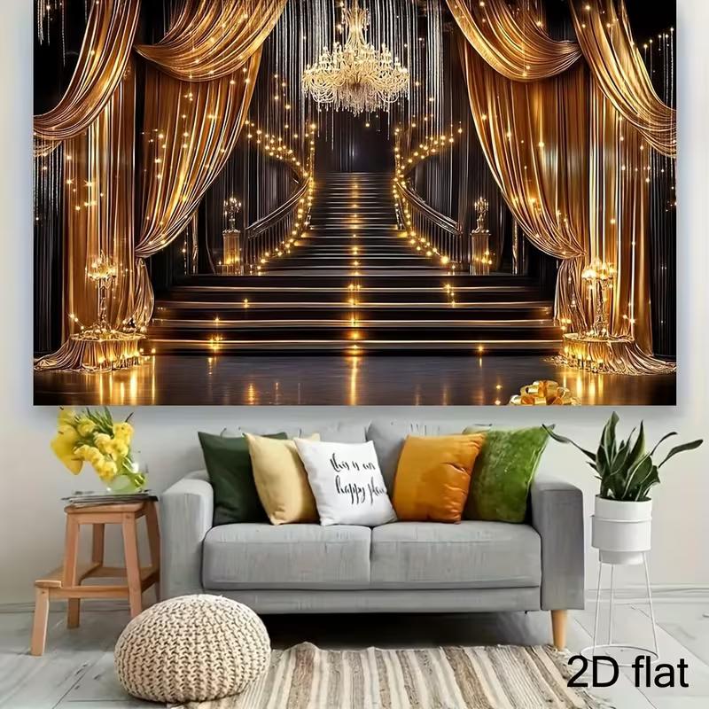 Schwarz-Gold Bühnenhintergrund Eleganter Ballsaal Treppenhaus mit Lichtern Fotografie Hintergrund
