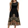 Women's Fashionable Printed Round Neck Sleeveless Casual Pullover Pocket Mid Length Dress