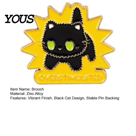 Anti-rust Brooch Pin Zinc Alloy Pin, Cartoon Black Cat Shape Lapel Baking Paint Wear-resistant Animal Badge with Stable Buckle Pins for Clothes