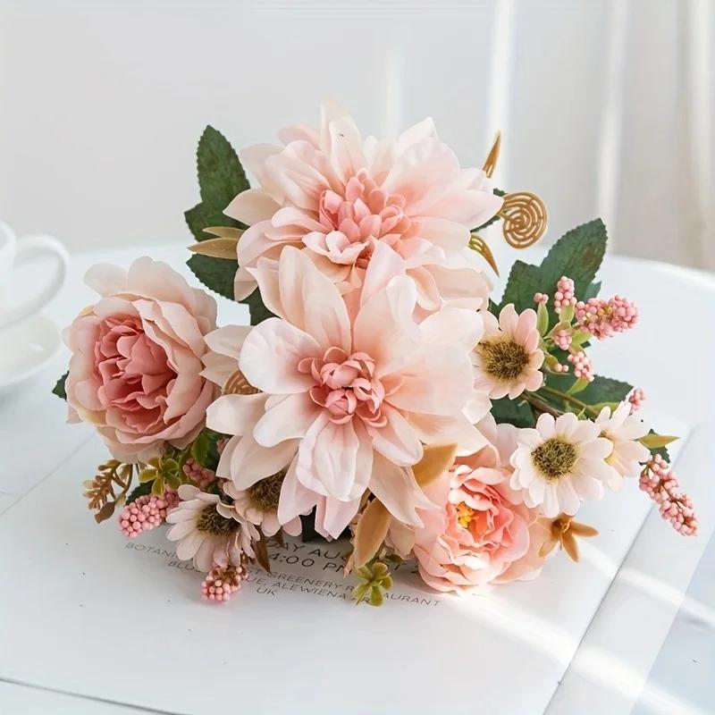 Silk Dahlia Rose and Daisy Artificial Flowers for Home Wedding Party Decor DIY Floral Arrangements in Decorative Gift Boxes