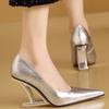 Pumps Women Shoes Flower Totem Slip-On Shallow Shoes Wedding Party Pointed Toe High Heels Pump Femme Special-shaped Heel