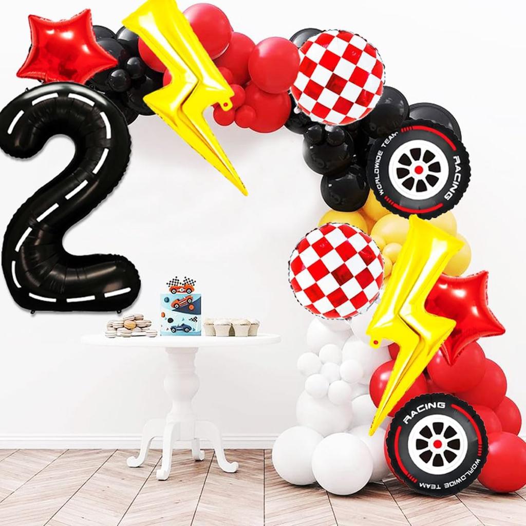 9 Pcs/set Lightning Racing Car Balloons Birthday Decoration Boy's Birthday Stripe Number Racing Party Decoration Inflatable Toys