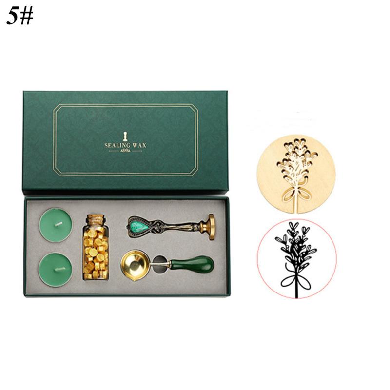 Vintage Spoon Stamp Set Box with Sealing Wax Beads Candle Craft Wedding Packaging Gifts DIY