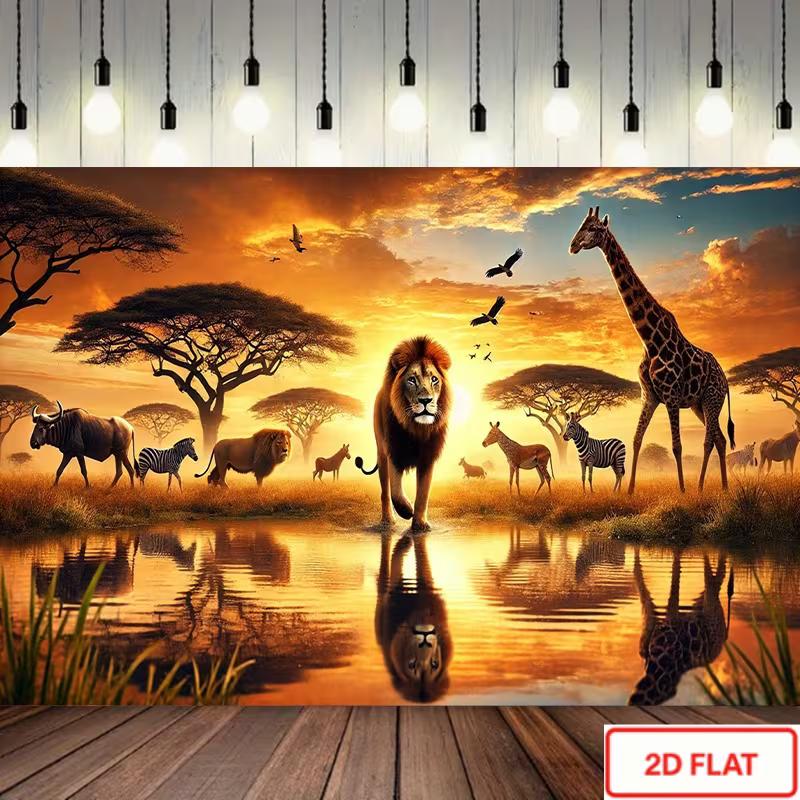 

2D Sunset African Animals Tapestry, Lion, Giraffe and Zebra Print for Home Decoration 47.2x31.5inch/120*80cm