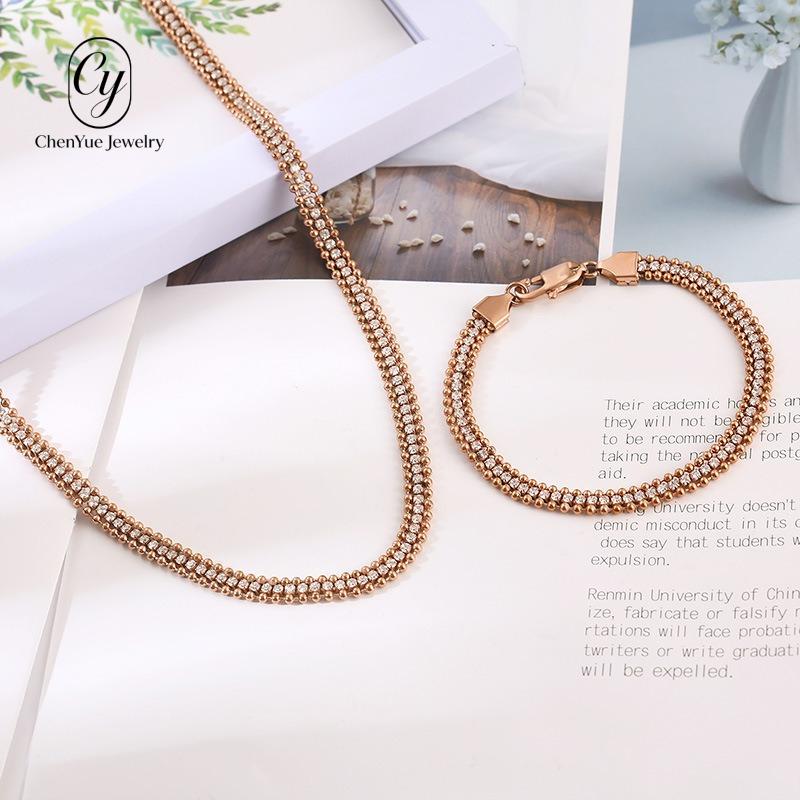 Minimalist Light Luxury Stainless Steel Zircon Chain Set Versatile High end Necklace Bracelet Two Piece Jewelry