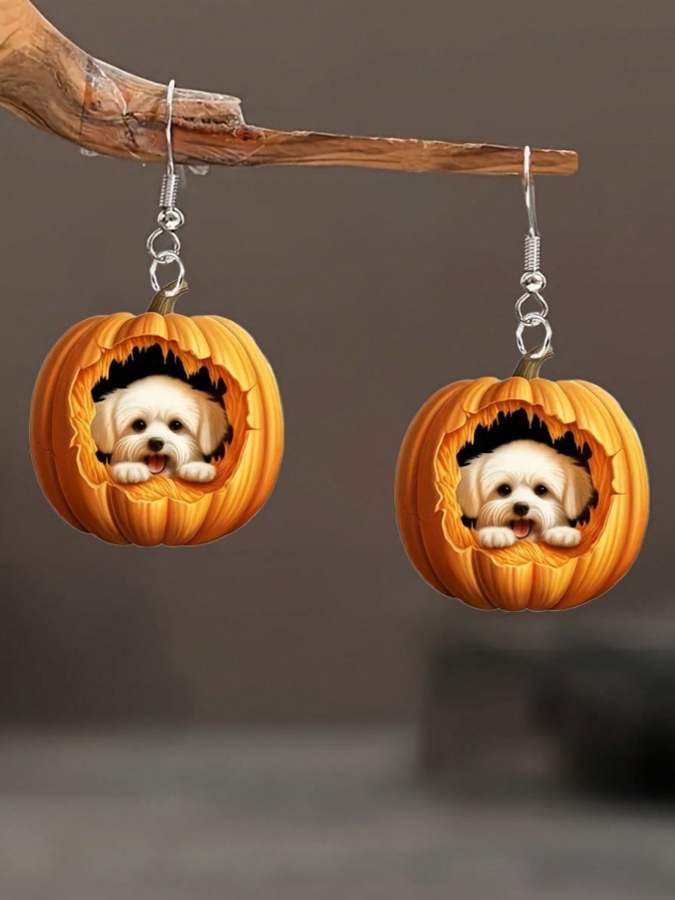 

1 Pair Acrylic 2D Cute Pumpkin Dog Design Earrings, Creative Fashion Cartoon Earrings Gift for Women one-size