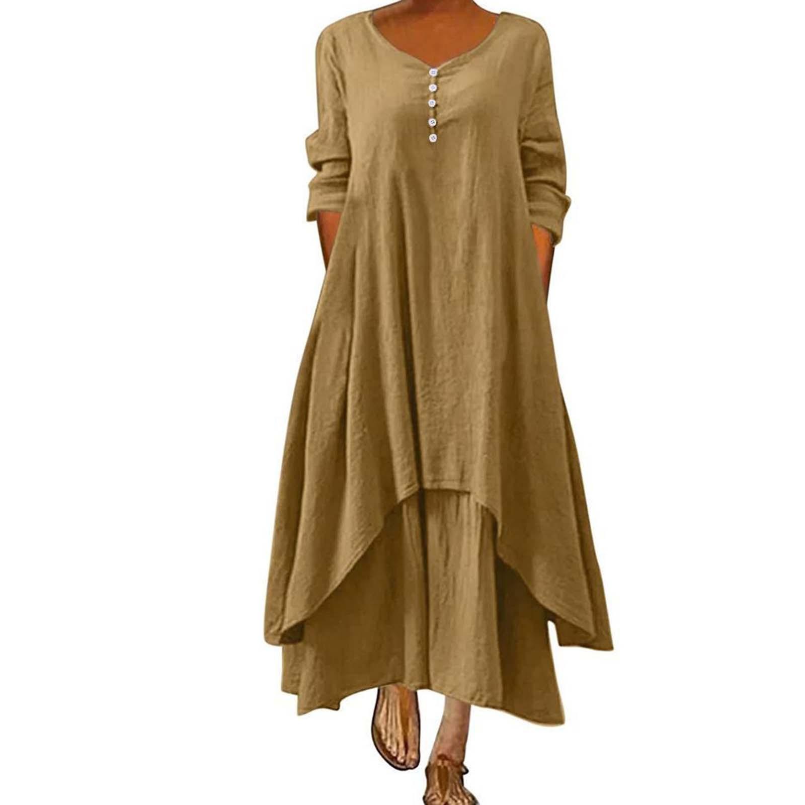 

Женское повседневное свободное платье из хлопка и льна с длинным рукавом в стиле бохо, нерегулярное платье