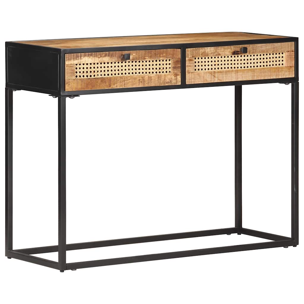 Console Table 100x35x75 Cm Rough Mango Wood and Wicker Weave