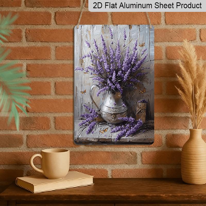 2D Flat, Decorative Sign and Plaque, Aluminum Sign with Lavender In Glass Jar and Vintage Dragonfly Decoration, Wall Art Decor, Vintage Metal