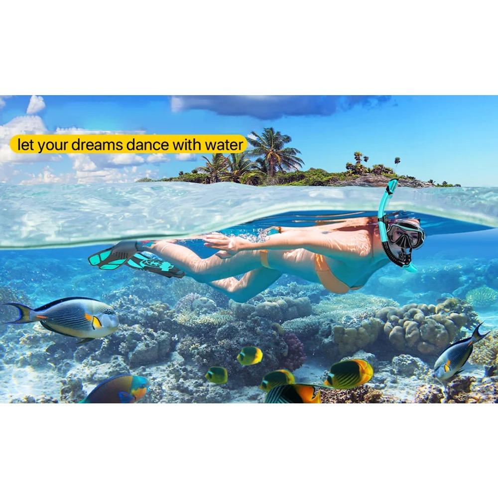Masker Vinnen Snorkel Set, Snorkeluitrusting voor Volwassenen, Panoramisch Zicht Anti-Mist Snorkelmasker, Verstelbare Duikvinnen, Dry Top Snorkel