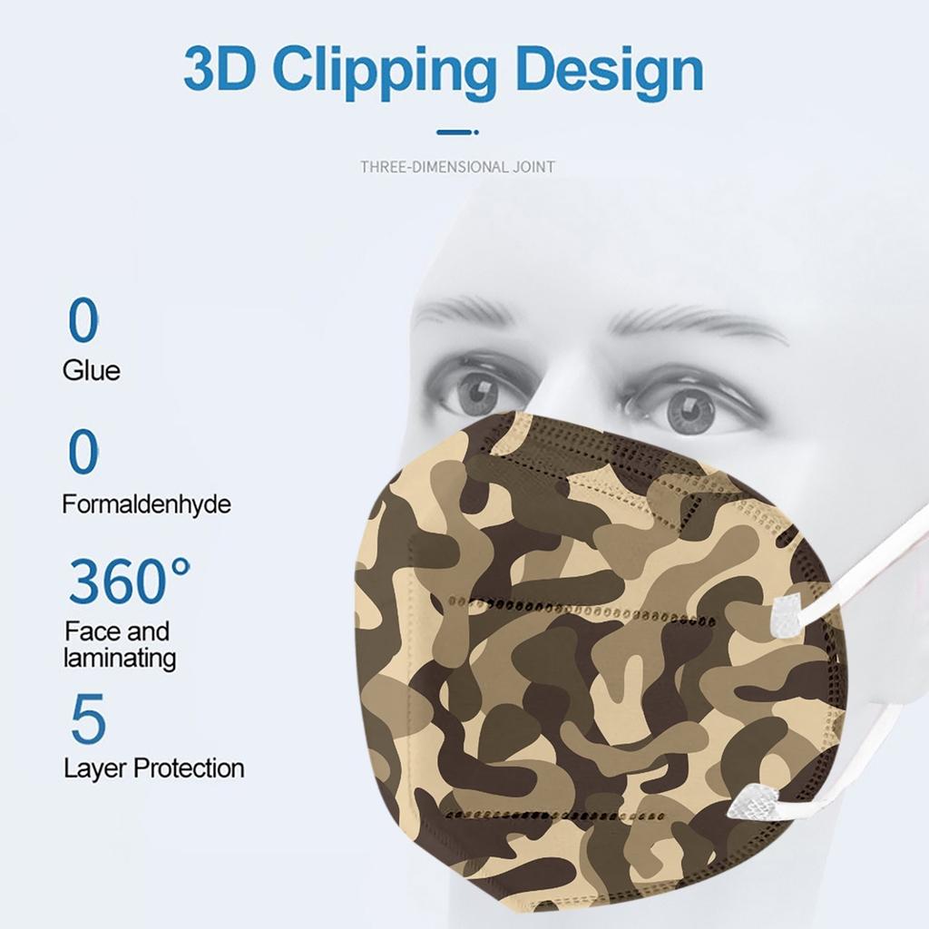 10PC Bedruckte 5-Lagen-Maske für Erwachsene, staubdicht, winddicht, Nebelverschmutzungsschutzfilter