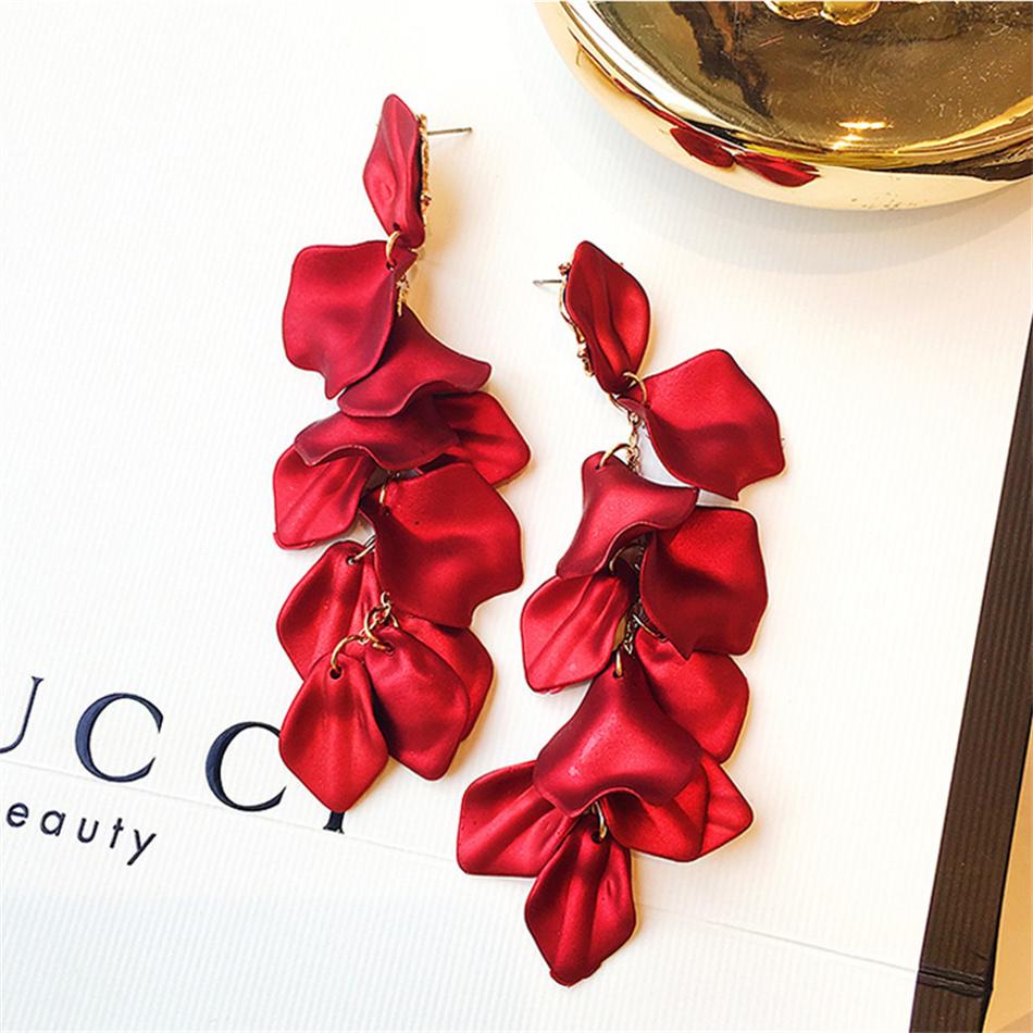 Red Blue Colors Long Tassel Petals Earrings For Women Girl's Earing Lady Temperament Brincos Pendientes