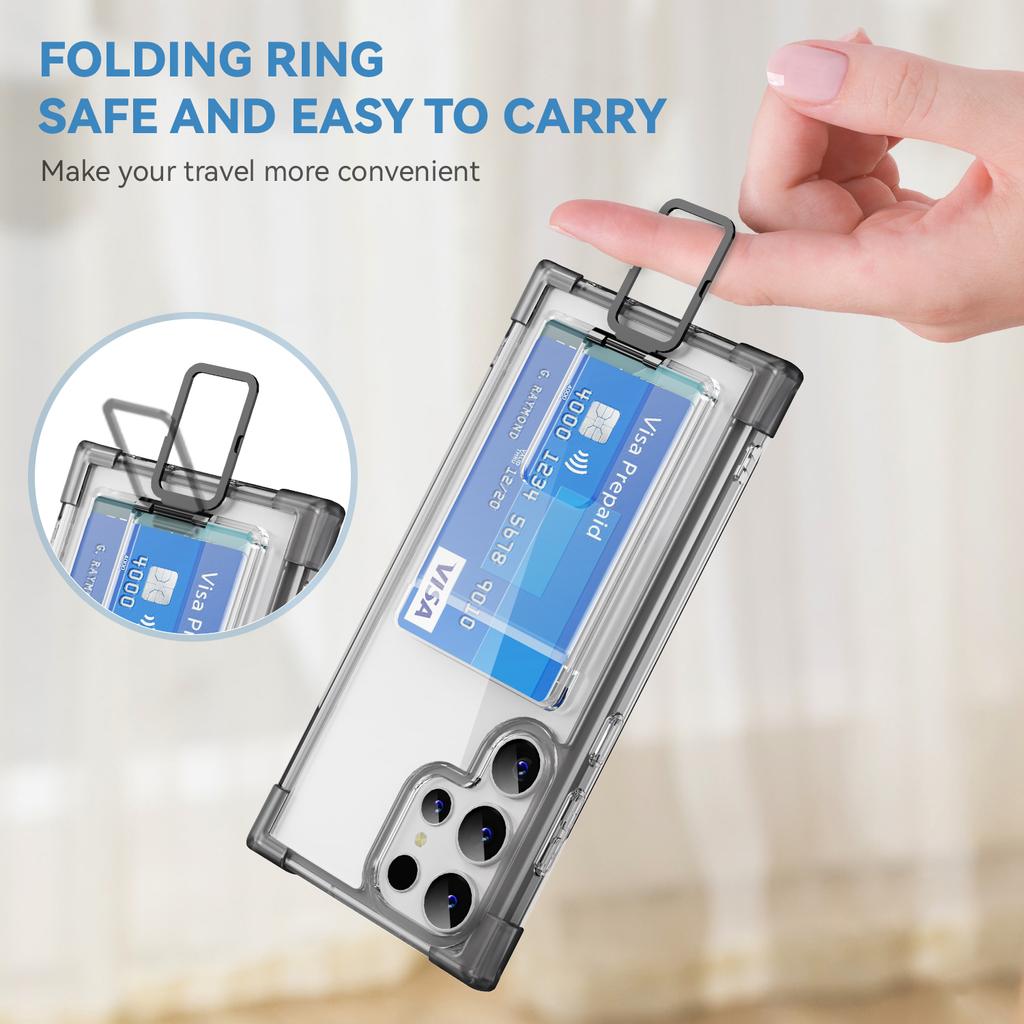 Metal Stand Holder Card Slot Case For Samsung Galaxy S24 S23 S22 S21 Note 20 Ultra S24 Plus Full Clear Airbag Anti-knock Cover