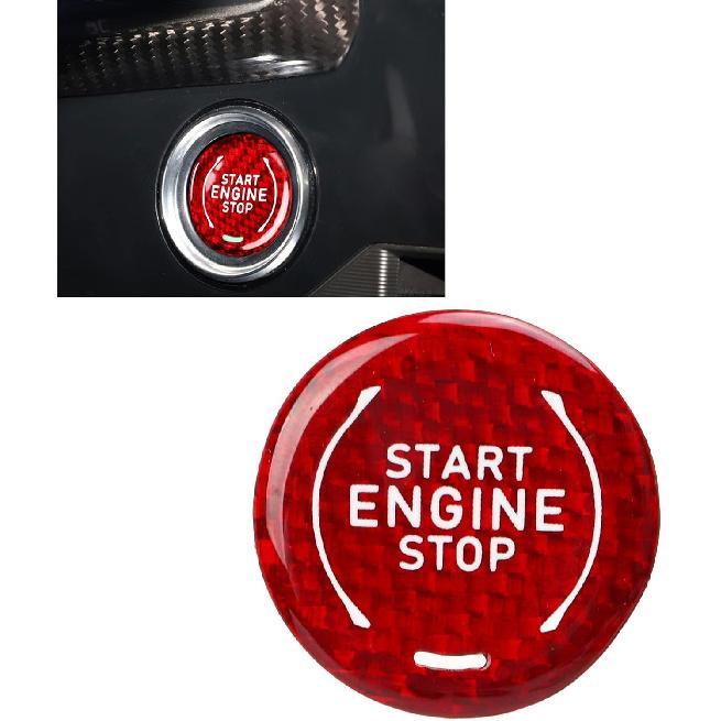 Aramox Car Engine Start Stop Button Cover Carbon Fiber Ignition Push Start Button Sticker Compatible with C8 2020 To Present (Red)
