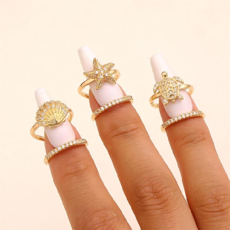 5Pieces Trendy Nail Opening Rings with Ocean Theme Nail Rings Stainless Steel Texture for Nail Accessories and Gifts
