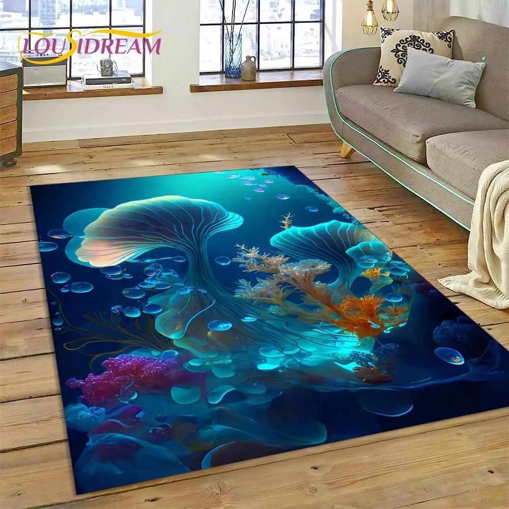 3D Podmořský svět Mořské dno Kreslený koberec s delfínem Koberec pro obývací pokoj Ložnice Domácí dekorace, Protiskluzová dekorace na pohovku Dárek Dítě