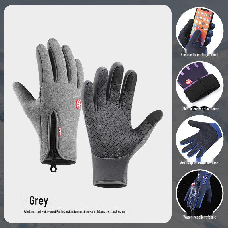 Unisexové zimní motocyklové rukavice s dotykovým displejem: Teplé, Protiskluzové, Vodotěsné, Větruodolné se Sametovou Podšívkou a Zipem