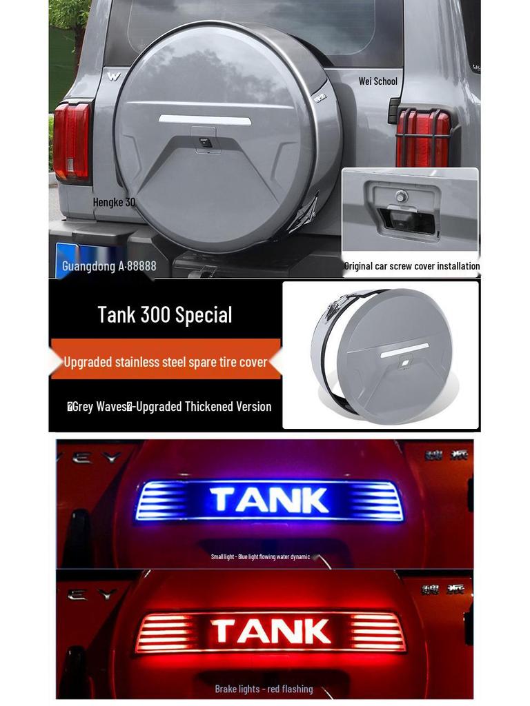 Compatible Stainless Steel Spare Tire Cover for Tank 300: Urban & Off-Road Models