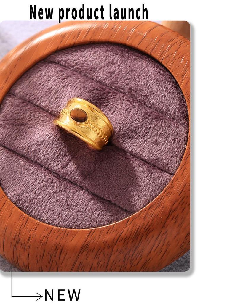 Mili Blue Turquoise Tiger Eye Stone Twist Pattern Stainless Steel Ring for Women, PVD Gold-Plated, Pinky Ring, In Stock