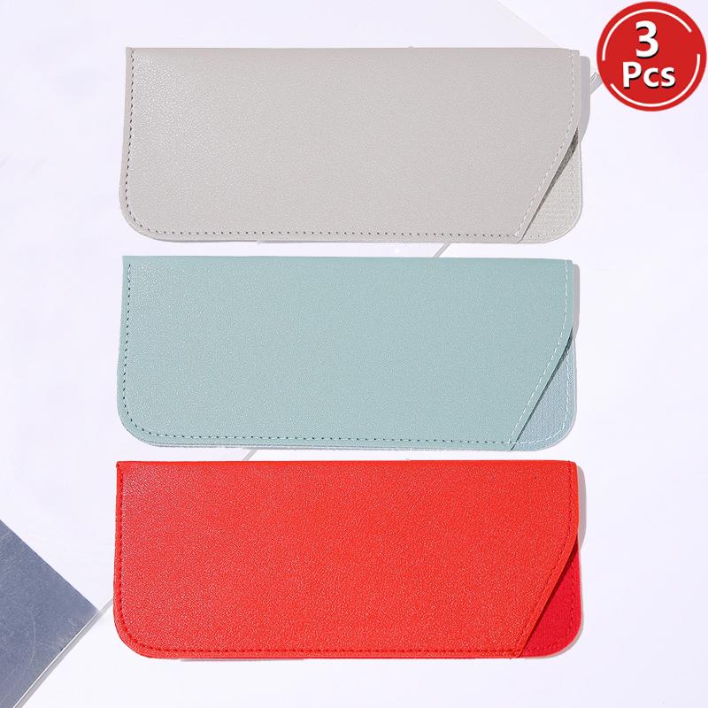 3 Pcs PU Leather Glasses Storage Pouches New Fashion Multicolor Portable Soft Eyeglass Cases Trendy Stylish Design Eyewear Bags