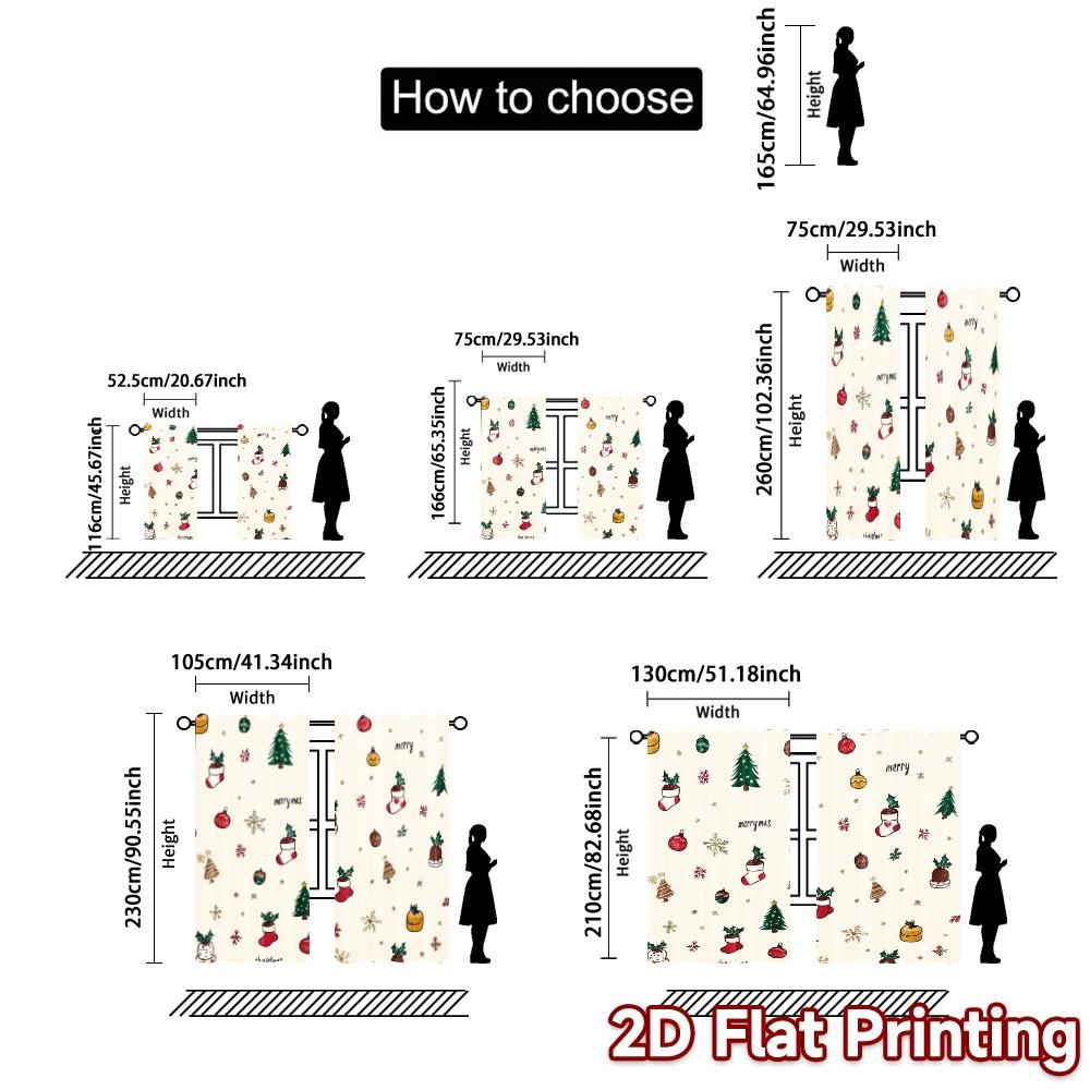 2pcs,Curtains Christmas Ornaments Trees Holly Jingles Popular Print Curtains Versatile Durable Polyester Curtains Versatile All