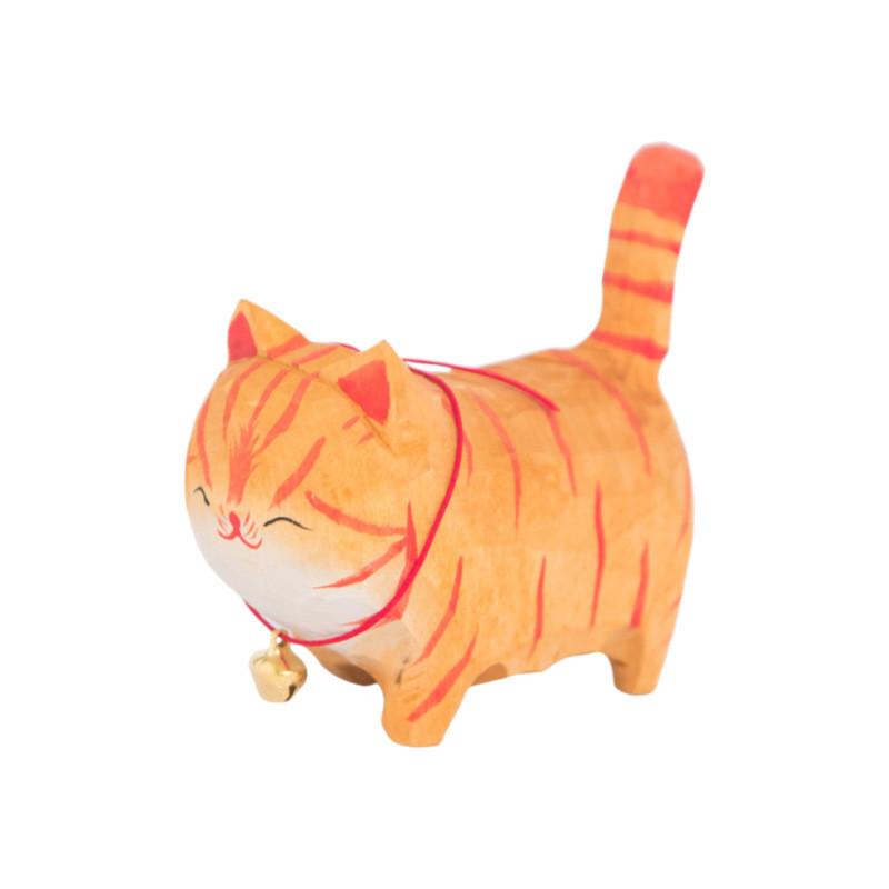 Wooden Cat Figurine Handmade Carving Modern Art Desk Ornament For Celebrations