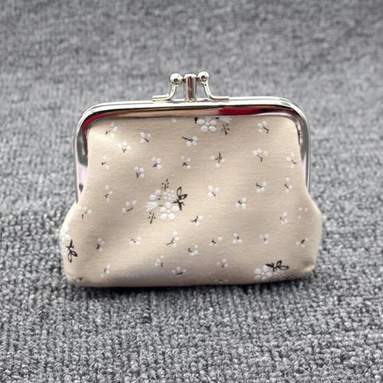 Floral Canvas Coin Purse, Women Change Purse with 2 Compartments, Kiss Lock Closure Pouch for Cash Coins Cards