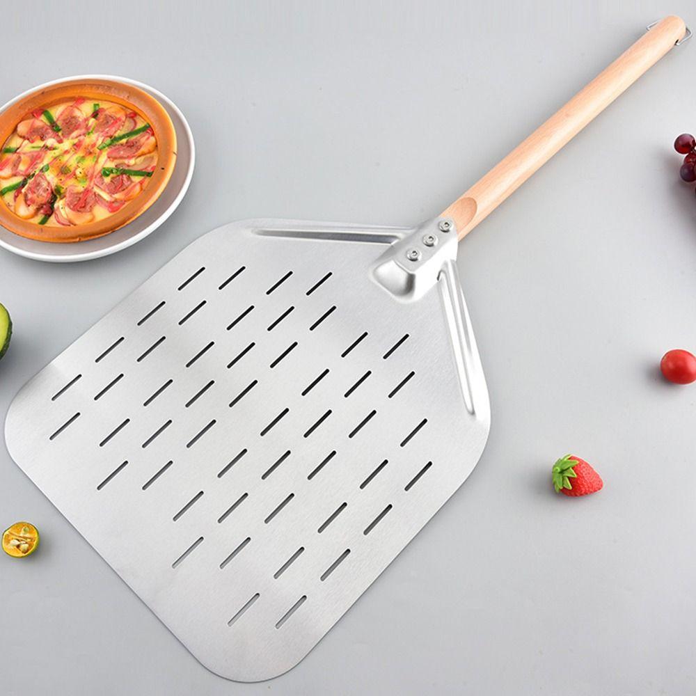 12 Inch Pizza Shovel Stainless Steel Wooden Handle Pizza Turning Tool Anti-scalding Perforated Bakeware Maker Pizza Turning